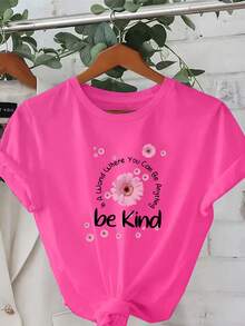 Plus Sizes - The Kind Little Daisy, Everyday Outfits, Comfortable And Casual Short Sleeve T-Shirts, Stylish Printed Crew Neck T-Shirts, Plus Size Women's Clothing, Women's Apparel - 玫紅色 - 查看 6