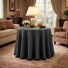 VALENTIA HOME Falda Mesa Camilla Riba | Ropa Mesa Camilla Redonda | Mesa 60, 70, 80, 90, 100 CM | Camilla Mesa Decorativa | Tejido Primavera, Verano y Otoño | Faldillas Mesa Camilla con Altura para Mesa 75 cm | Ropa mesa camilla fabricada en España| 12 colores"✅Entrega 24/48h" - ANTRACITA - Ver 2