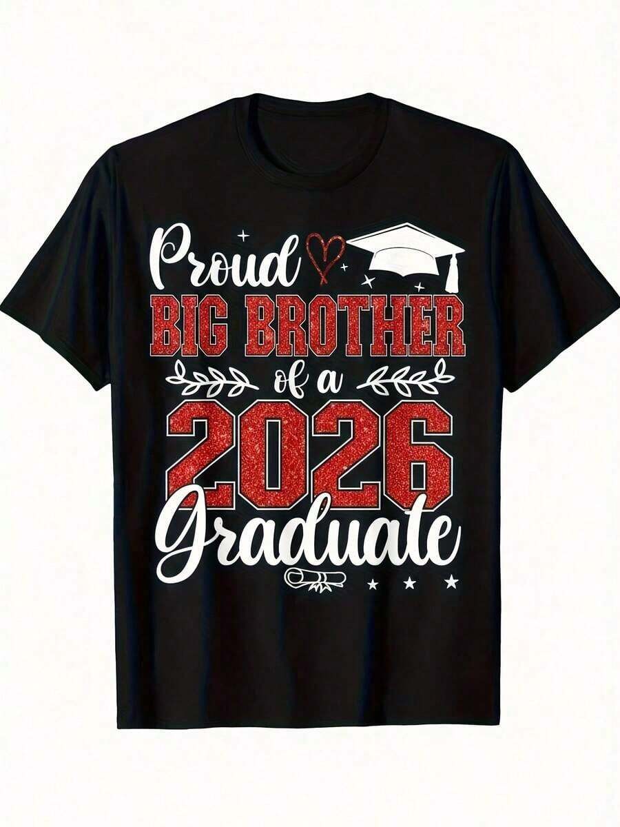 Camiseta Grande para Hombre "Graduado de la Clase de 2026" - Corte Holgado, Estilo Urbano, Cuello Redondo, Graduación, Camiseta Casual Cómoda de Manga Corta para Graduados y Hermanos Mayores, Ropa Lavable para Eventos/Mentores, TALLAS GRANDES - Blanco - Ver 1