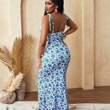 BamGlam Women Floral Print Bodycon Sexy Fashion Elegant Party Vacation Festival Summer Dress - Azul - Ver 3
