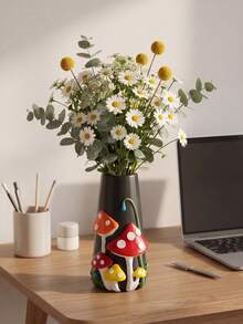 1Pc 3D Mushroom Relief Resin Decorative Vase - Childlike Ins Style Flower Vase For Home & Desk Decor | Home Decor, Room Decor, Boho Decor, Desk Decor, Cute Collectible, Unique Gift, Table Centerpiece, Housewarming Gift - New Model - View 8