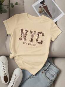 Envío gratis, entrega local enéxico, entrega en 4 días.Camiseta de manga corta para mujer Unity con estampado de letras con el eslogan LOS ANGELES, blusas gráficas para mujer. - Albaricoque - Ver 5