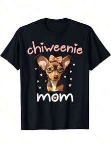 Algodón Camiseta De Algodón Para Mamá Chiweenie, Cuello Redondo Informal, Tejido De Punto Ligero Y Elástico Para Todo Tipo De Clima, Corte Regular, Estampada Para Amantes De Los Perros Adultos, Regalo Perfecto Para El Día De La Madre. % Algodón.-Vintage Street Style Unisex Loose Cotton Short Sleeve Crew Neck T-Shirtblusas para mujer, playeras de mujer,blusas casuales para dama, - Negro - Ver 1