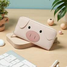 Cross-Border In-Stock Novelty Women's Long Wallet, Pig-Shaped Design, Pig Element, New Large-Capacity Card Holder - màu xám hồng nhạt - Xem 5