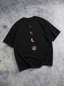 ChristmasFRACTYR Camisa de Verão para Homem Plus Size com Padrão de Fases da Lua, Respirável e Confortável para Uso ao Ar Livre. Artigo Popular. - Preto - Ver 3