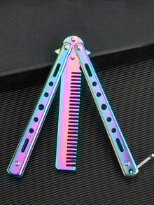 Stainless Steel Bladeless Folding Butterfly Comb, Swivel-Style Home Grooming Tool, Portable Grooming Accessory For Men - Multicolor - View 2