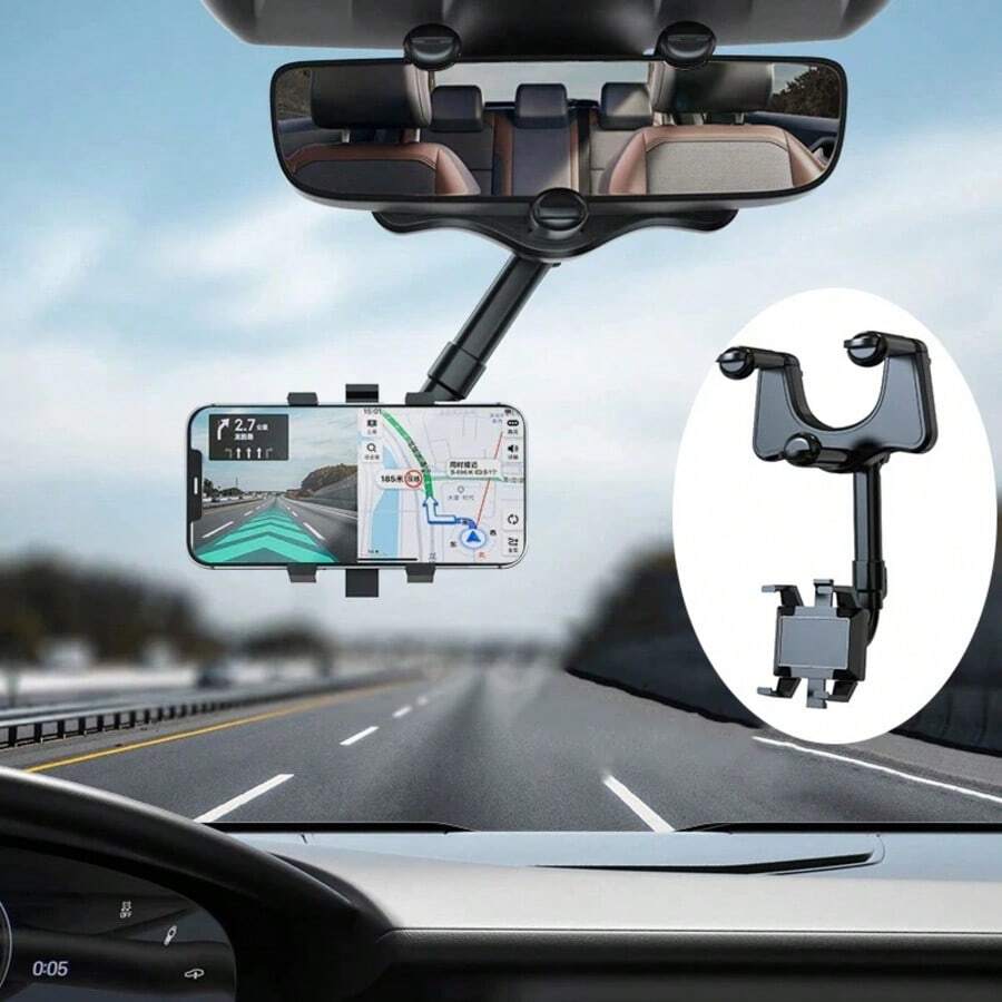Dudukan Ponsel Mobil Universal yang Dapat Diputar dan Diperpanjang untuk Kaca Spion Belakang, Dudukan Ponsel untuk Dash Cam/GPS Navigasi - A - View 1