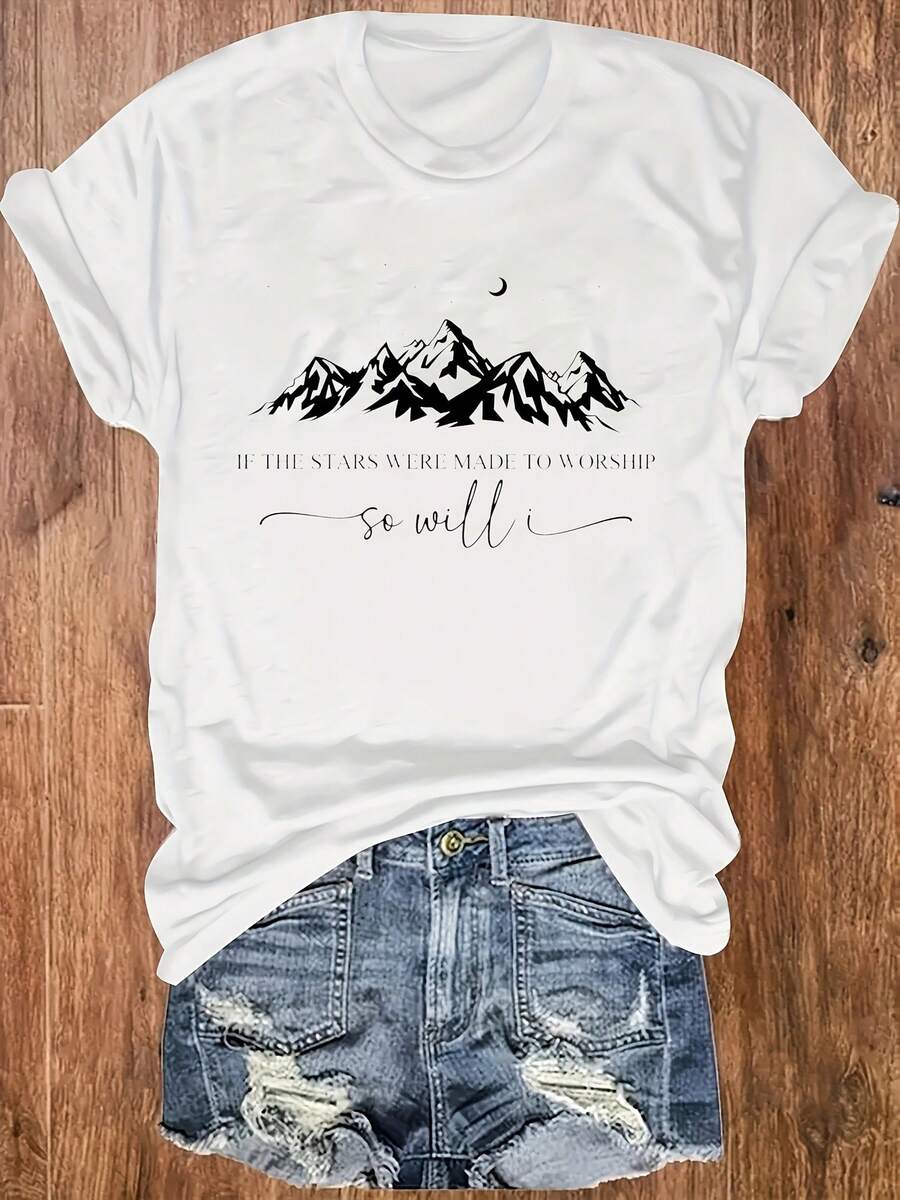 Limited Edition, Lightweight, Breathable Cotton Sweater For Women, Featuring A Crew Neck And Mountain Moon Design-The Perfect Everyday Choice. If Stars Exist Only To Be Admired, Then So Do I. Soft And Comfortable, Lightweight Cotton. - 白色 - 查看 1