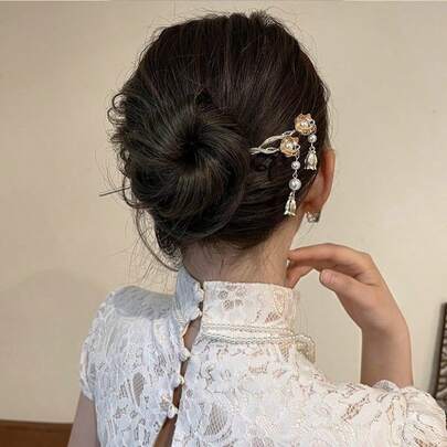 1pc Vintage Elegant Bun Hairpin, Minimalist Chic Tassel Hair Accessory, High-Quality Hairclip For Women, Suitable For Vacation, Party, Daily Wear