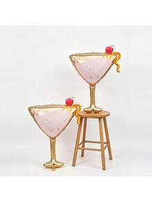 Pink Martini Glass Aluminum Foil Balloon, Elegant Cocktail Stemware Mylar Balloon With Bow, Suitable For Women's Birthday, Wedding Anniversary And Bridal Shower Party Decorations - Multicolor - View 8