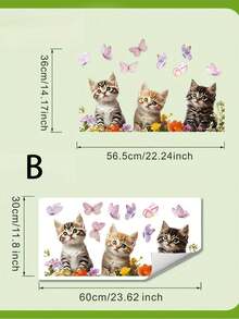 1pc Cute Cat Sticker, Small Kitten Wall Decal Suitable For Fridge, Bedroom, Living Room, Bathroom Home Decor, Waterproof Removable PVC Wall Art Sticker, Realistic 3 Kittens Glass Sticker For Living Room, Bedroom, Balcony Decoration - one-size - View 5