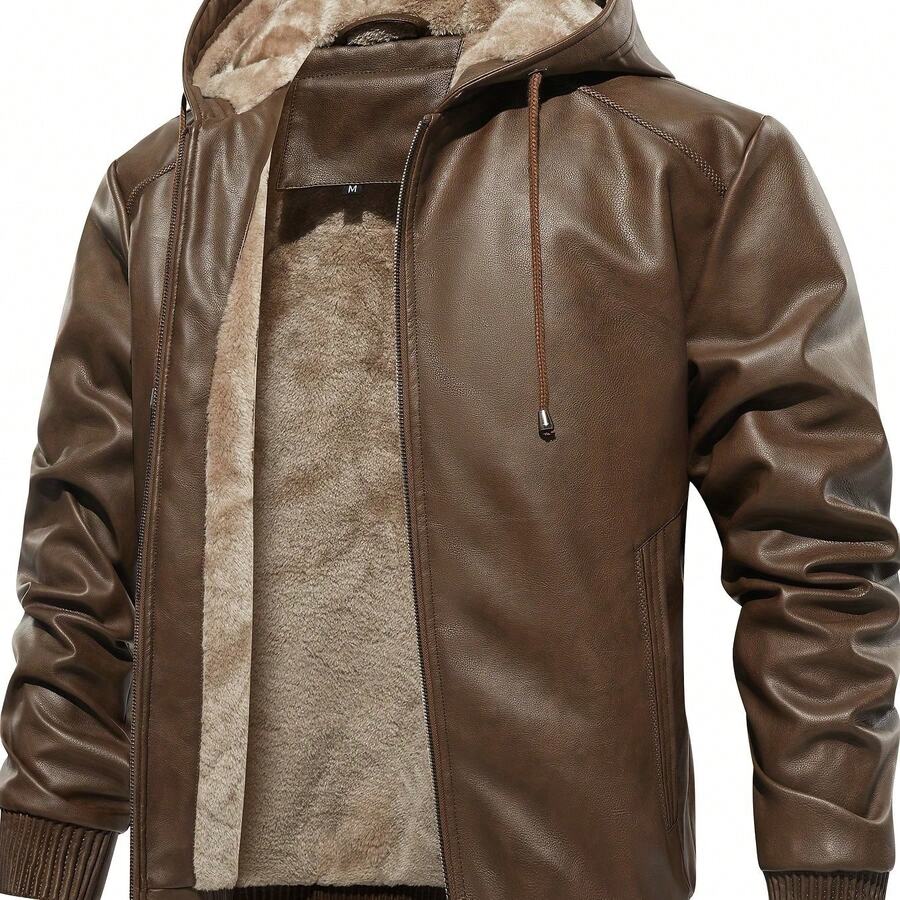 Men's Vintage-Style Jacket | Hooded, Breathable, Tear-Resistant | Zip-Up With Polyester Lining | Casual Outdoor Wear For Winter | Multi-Pocket Design | Durable | Ideal For Everyday Use, Cozy Jacket - 棕褐色 - 查看 1