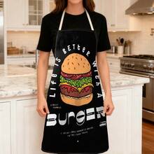 1pc Hamburger Pattern Printed Apron, 100% Polyester, Sleeveless With Neck Strap, Suitable For Cooking, Baking And Entertainment, Great For Home Kitchen, Party, Outdoor BBQ, Baking Apron | Vibrant Apron | Polyester Apron | Printed Apron - Multicolor - View 3