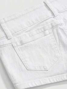 SHEINxHITOMI ROMWE Shorts de Mezclilla para Mujer, Estilo Vintage, Desgastados, de Cintura Baja, con Tachuelas y Calaveras, Sexy - Gris Claro - Ver 9