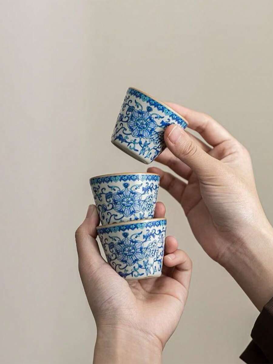 2 Stücke/4 Stücke/6 Stücke Keramik Teetassen, Vintage Keramik Nachmittagsteetassen, Ru-Ofen verschlungene Lotus Duft-Verkostungstassen, können als Haupttasse, persönliche Tasse, Kung Fu Tee Set verwendet werden, geeignet für Büroempfang, Gästeunterhaltung, tägliche Heimanwendung - Verschiedenfarbig - Übersicht 1
