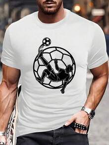 Fashionable Casual T-Shirt With Premium Football Player Print, Suitable For Daily Wear, Outdoor Activities, Gym, Football Print T-Shirt, Casual Football T-Shirt, Football T-Shirt. - 白色的 - 查看 8