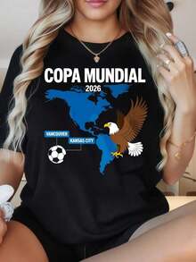 Camiseta de manga corta con cuello redondo para mujer, camiseta de fútbol de la Copa Mundial 2026 de EE. UU., diseño de mapa de Vancouver Kansas City Eagle. Estampados divertidos son adecuados para fiestas de Navidad, actividades deportivas, fiestas de vacaciones, salidas, deportes y otros regalos navideños. - Negro - Ver 6