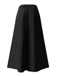 Pantalones culotte de pierna ancha con pliegues elegantes y de moda, color negro para primavera - Negro - Ver 4