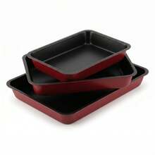 3 Pcs Non Stick Oven Bakeware Tray Set Roasting Pan Dish Baking Sheets Carbon Steel Kitchen Bake Trays For Cake Cookies Meat Durable Cooking Set - View 1