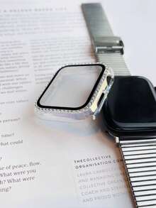 1pc Unisex Shiny Rhinestone Decor Fashion Charm Anti-Drop 2-In-1 Ultra-Thin Tempered Glass Screen Protector Watch Case, Compatible With Apple Watch 40/41/42/44/45/46/49mm, Compatible With Apple Watch Series Ultra/SE/11/10/9/8/7/6/5/4 - Seven Colors - View 4