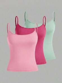 Set de 3 camisetas de tirantes ajustadas informales para mujer, adecuadas para el verano - Multicolor 6 - Ver 12