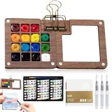LISAPRO Kit Acuarela Portatil, 24 Colores Mini Set de Acuarelas para Viaje, Paleta de Acuarelas de Bolsillo, 15 Grids Kit de acuarelas, con Bolígrafo y Cuaderno de Bocetos con Clip - Llamativo - Ver 9