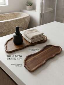 Creative Shaped Decorative Tray, Bathroom Tray, Bedroom Vanity Tray, Kitchen Decor, Scotch Whisky Tray, Suitable For Living Room, Hotel, Shower, Bathroom Party, Bathroom Storage, Essential Bathroom Tray Items, Graduation Commemorative Wooden Products - Brown - View 9