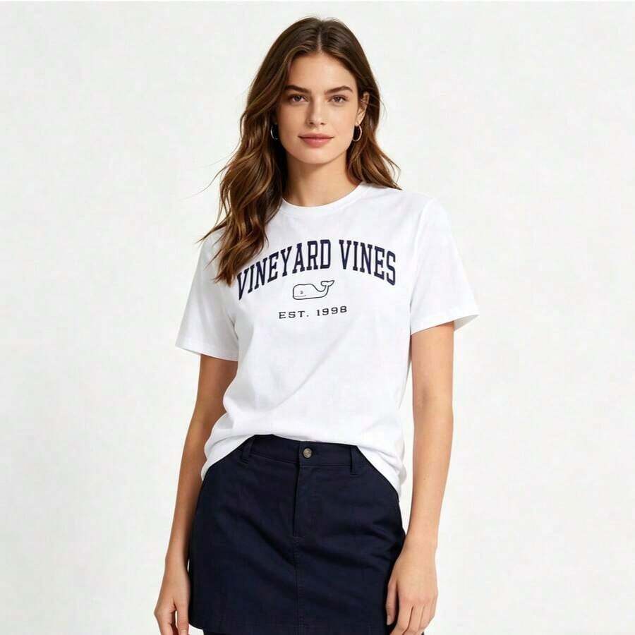 1 pieza de camiseta de manga corta para hombre Vineyard Vines Heritage, ropa de verano, 180g, 100% algodón. - Blanco - Ver 1