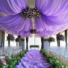 [26.2ft Polyester Wedding Draping] 26.2ft Long Polyester Elegant Dark Purple Sheer Chiffon Wedding Arch Draping Sheer Textured Fabric Durable Drapery Fabric For Outdoor Weddings, Valentine's Day, Christmas, And Party Decorations - Purple - View 4