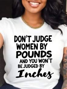 Evite evaluar a las mujeres en función de su peso. No serás evaluado por tu altura - Camiseta de cuello tulado blanco de verano de las mujeres, top de manga corta ligero, acogedor y eado, i para regalos de Halloween o Navidad - Blanco - Ver 2