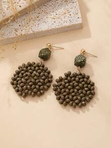 一对橄榄绿串珠扇形耳环，波西米亚风优雅耳环，独特设计，百搭耳坠，适合海滩度假、夏季郊游、音乐节、朋友聚会、旅行装扮，波西米亚风/多巴胺风格 - 橄欖綠 - 查看 8