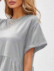 Holidaya Vestido de muñeca con dobladillo de volantes y puños enrollados, atuendo de playa de vacaciones - Gris Claro - Ver 5
