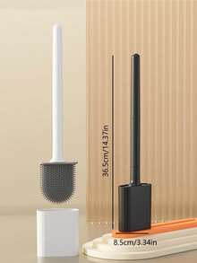 1 pièce Brosse de toilette en silicone, brosse de nettoyage à poils souples en TPR sans angle mort, manche long amovible, tête plate ventilée à séchage rapide et étanche, convient pour la maison - Taille unique - Voir 4