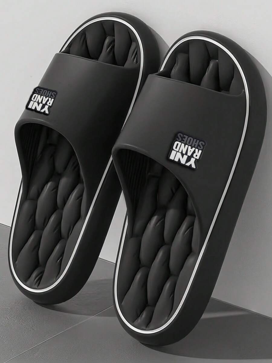 Fashionable Minimalist Letter Heart Cartoon Print INS Style Women's Slippers - Suitable For Students/Unisex/Household, Can Be Used For Office/Bathroom/Home/Hotel/Apartment/Travel/Indoor & Outdoor/Dormitory, Ideal Housewarming/Couple Gift/Travel Gift, Soft Comfortable Lightweight, Easy To Clean And Durable, Suitable For Spring, Summer, Autumn And Winter - Black 3 - View 1