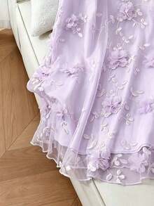 Falda de sirena con parches de malla bordada elegante para mujer - Púrpura malva - Ver 4