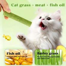 100g (20 Pieces)Cat Grass Sticks For Hairballs - Freeze-Dried Treats For Cats, Instant Granules, And Hair Cream Tablets - Green - View 3