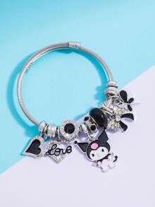 SANRIO 1件卡通三丽鸥人物手链，配有KT猫库洛米吊坠，时尚百搭配饰 - 黑色 - 查看 2