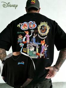 Disney Mad Animal City Retro T-Shirt, Mad Animal City Character Group - Double-Sided Printed Design, Disney Zootopia Fairy Tale Men's Summer Short-Sleeve Shirt, High-Quality 100% Cotton Short-Sleeve T-Shirt, Relaxed, Breathable, Casual Short-Sleeve Pack, Universal For Men And Women, Disneyland Travel Wear, Couple's Wear, Casual Everyday Wear, Street Wear, Vacation Wear, The Best Gift - màu đen - Xem 1