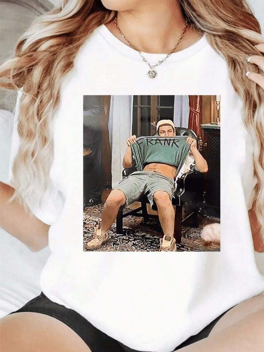 Women's 100% Cotton Casual T-Shirt, Urban Vintage Style, With Funny Movie Scene Digital Print, 220g, Round Neck, Loose Fit, Breathable - 白色 - 查看 1
