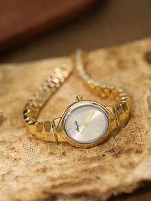 Đồng hồ nữ oval bạc, máy quartz, thời trang, tinh tế, cổ điển, phù hợp cho công sở, thường ngày, quà tặng lý tưởng, thích hợp cho các bữa tiệc và tiệc tùng. - Vàng - Xem 2