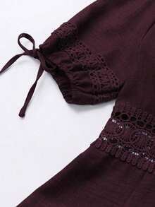 Clasi Vestido mini de manga abullonada con ribete de encaje de unicolor para mujer, para verano - Granada - Ver 5