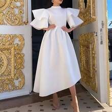 Irregular Solid Color Evening Dress With Double Ruffle Sleeves, New Summer 2026 Style For Women, European-American - 黃色 - 查看 3