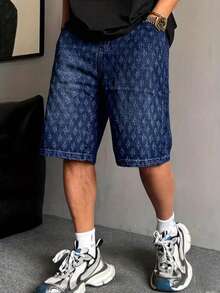 Men's Fashionable Crochet Denim Shorts - Dark Wash - View 1