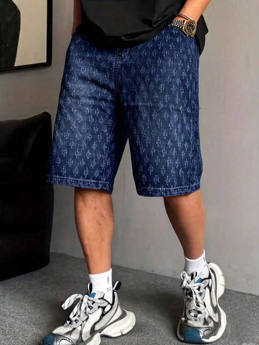 Men's Fashionable Crochet Denim Shorts - Dark Wash - View 1