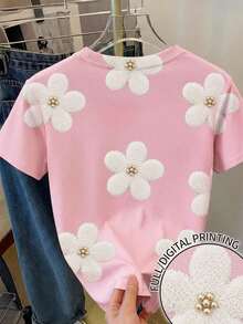Camiseta casual de mujer con estampado todo sobre, linda y elegante para vacaciones, fiestas en la playa, estampado floral Y2K, moda callejera, vuelta al colegio, ocio festivo - Multicolor 2 - Ver 2