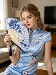 2pcs Vintage Printed Folding Fans With Tassels, Portable Bamboo Hand Fans For Cooling, Suitable For Beach, Wedding, Music Festival, Daily Use, Gift For Women - Fan - View 3
