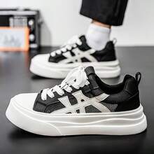 Fashionable Thick Sole Breathable Canvas Men's Sports Shoes Versatile - Black - View 1