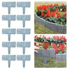 30pcs Plastic Imitation Stone Fence, Grey Stone Effect Lawn Edging, No-Dig ABS Plastic Garden Edging Stone-Look Border Edging For Flower Beds, Interlocking No Digging Faux Stone Landscape Edging With Anchoring Spikes, Easy To Install Weather-Resistant, Lawn Patio Decoration, Path & Lawn Borders, Garden Fence Borders & Flower Bed Frame - A - View 9
