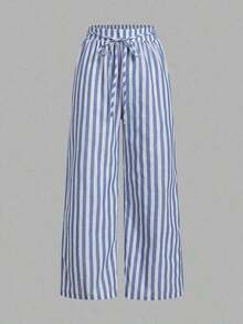 Set de 3 pantalones rectos sueltos de cintura alta con cordón y bolsillos, de unicolor y versátiles, adecuados para primavera/verano - Multicolor 3 - Ver 10