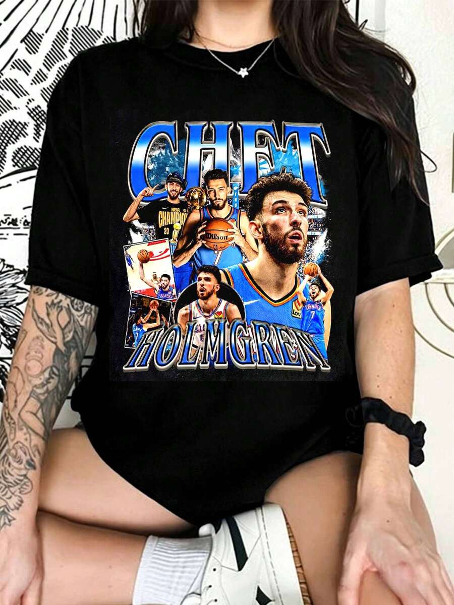 Chet Holmplern T-Shirt - Custom Vintage Design, High-Quality T-Shirt For OKC Thunder Basketball Fans, Available In Adult And Children's Sizes. - Black - View 1